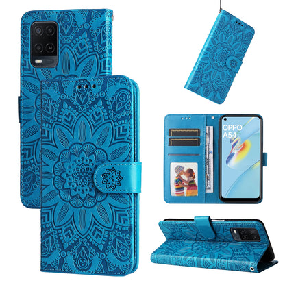 OPPO A54 4G Sunflower Embossed Leather Wallet Phone Case with Kickstand and Card Holder