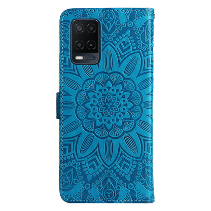 OPPO A54 4G Sunflower Embossed Leather Wallet Phone Case with Kickstand and Card Holder