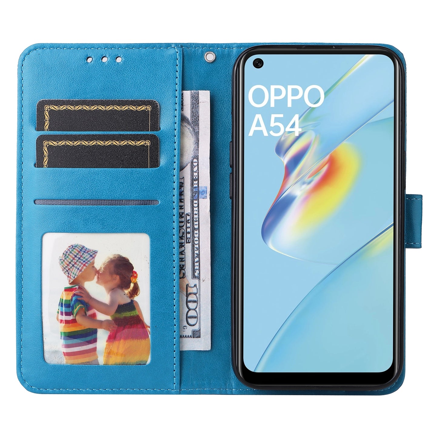 OPPO A55 4G Sunflower Embossed Leather Wallet Phone Case with Kickstand and Card Holder