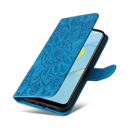 OPPO A54 4G Sunflower Embossed Leather Wallet Phone Case with Kickstand and Card Holder