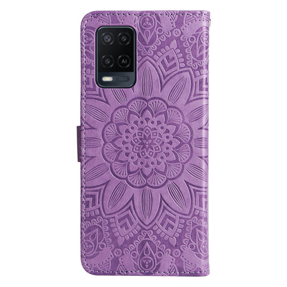 OPPO A54 4G Sunflower Embossed Leather Wallet Phone Case with Kickstand and Card Holder