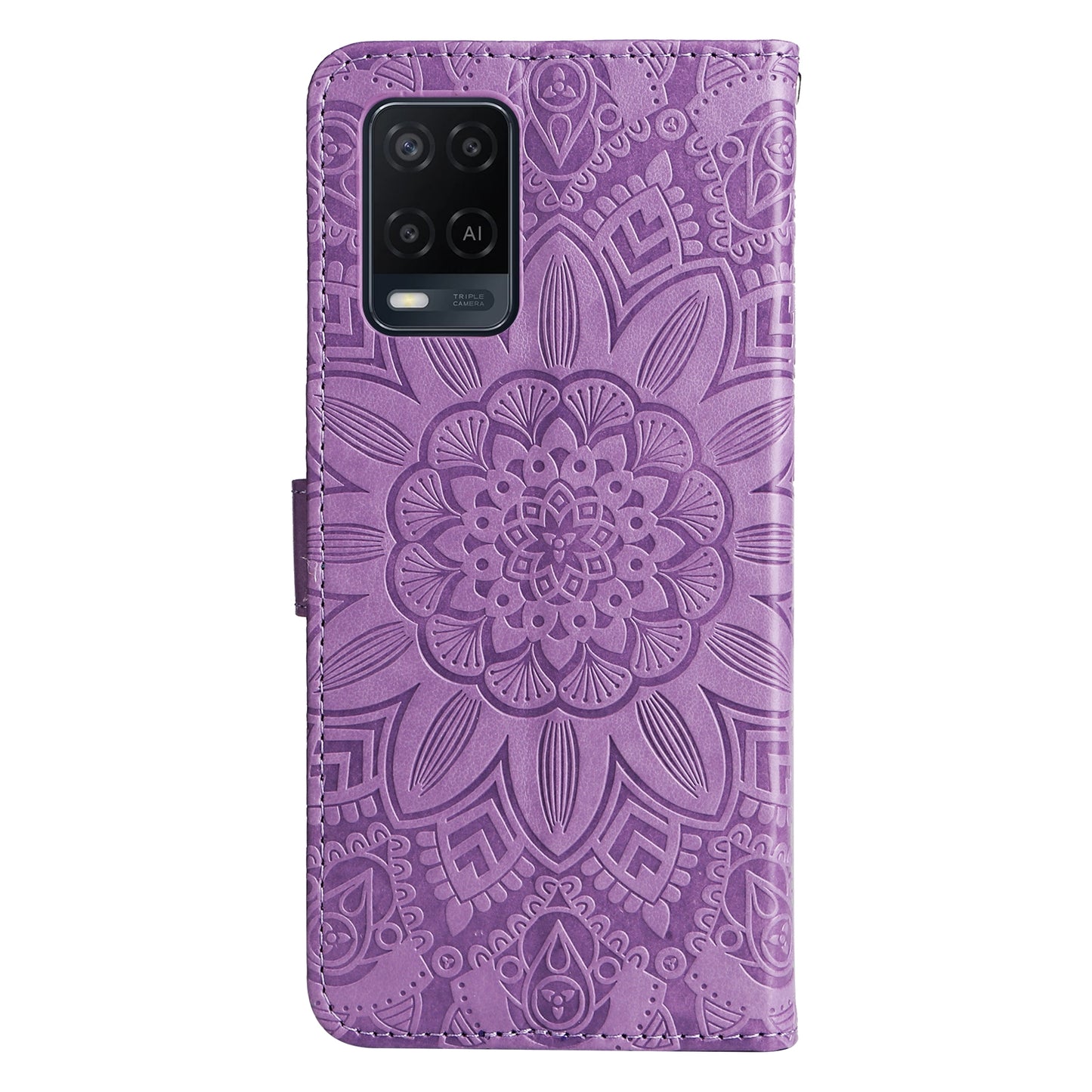 OPPO A55 4G Sunflower Embossed Leather Wallet Phone Case with Kickstand and Card Holder