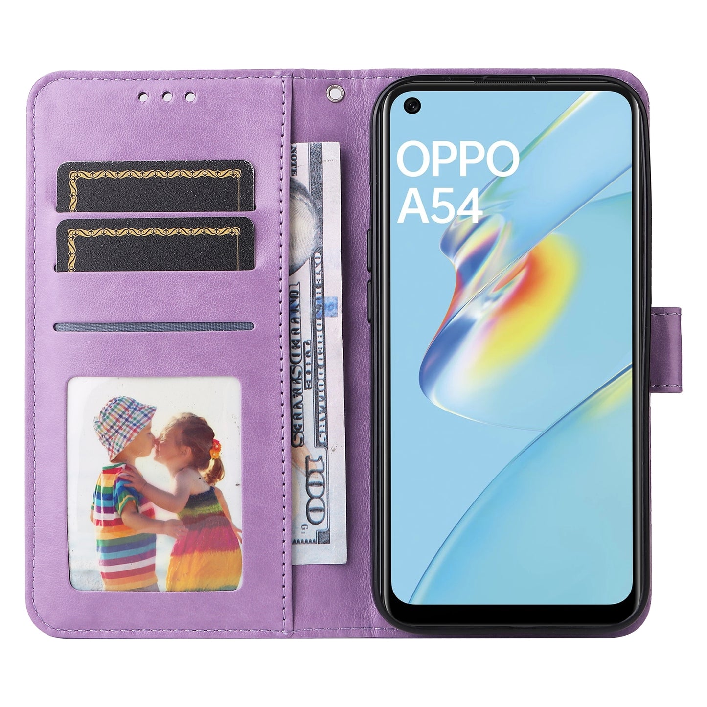OPPO A55 4G Sunflower Embossed Leather Wallet Phone Case with Kickstand and Card Holder