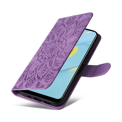 OPPO A54 4G Sunflower Embossed Leather Wallet Phone Case with Kickstand and Card Holder