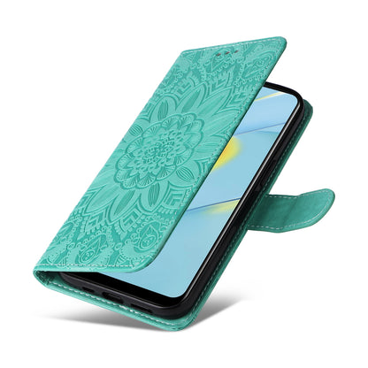 OPPO A16 Sunflower Embossed Leather Wallet Phone Case with Kickstand and Card Holder