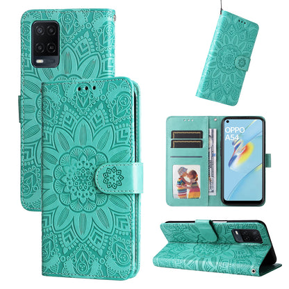 OPPO A16 Sunflower Embossed Leather Wallet Phone Case with Kickstand and Card Holder