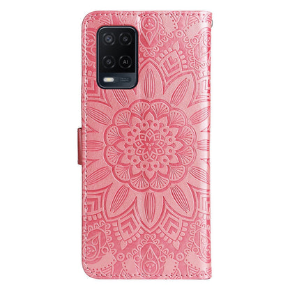 OPPO A16 Sunflower Embossed Leather Wallet Phone Case with Kickstand and Card Holder