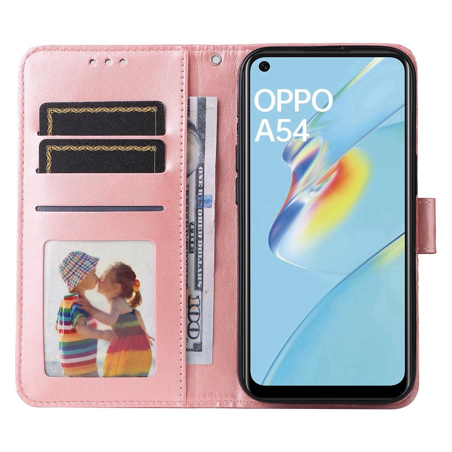 OPPO A16 Sunflower Embossed Leather Wallet Phone Case with Kickstand and Card Holder