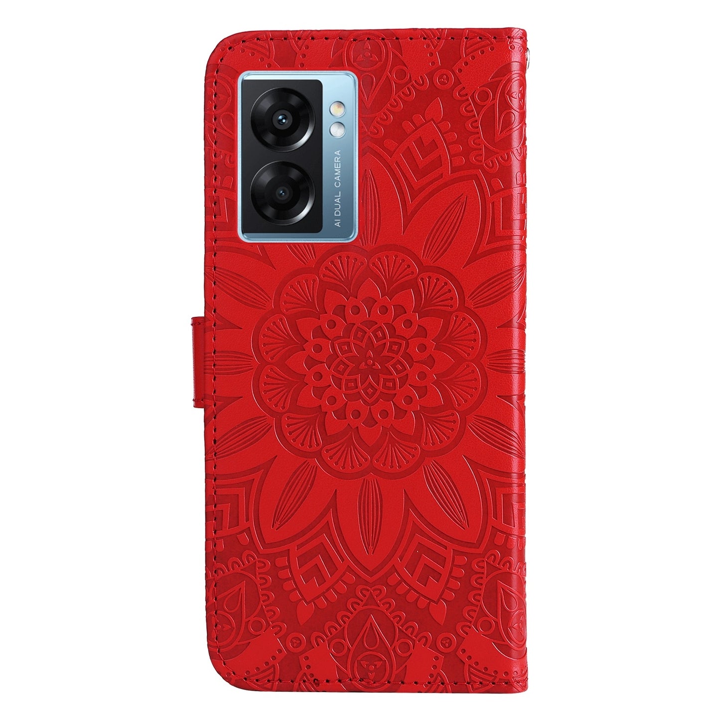 OPPO A57 5G Sunflower Embossed Leather Wallet Phone Case with Kickstand and Card Holder