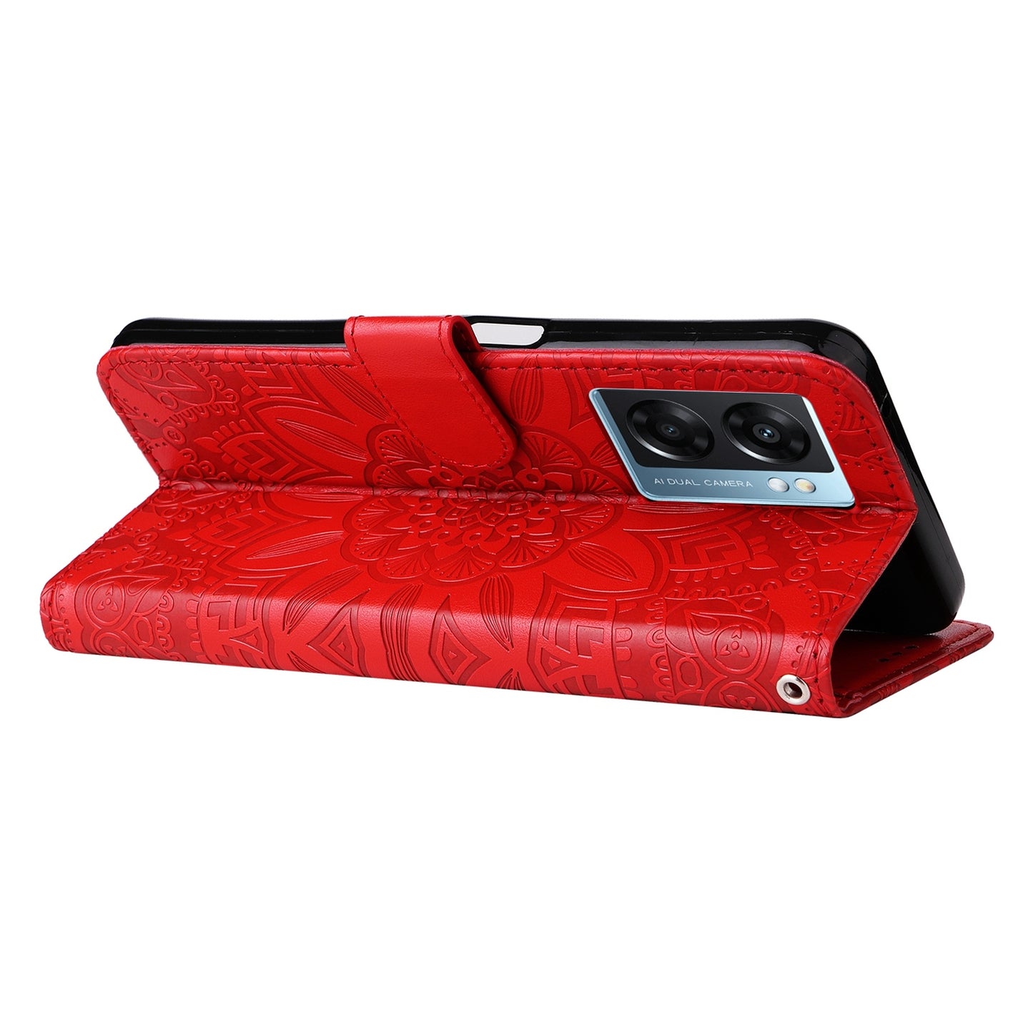 Realme V23 Sunflower Embossed Leather Wallet Phone Case with Kickstand and Card Holder