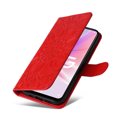 Realme V23 Sunflower Embossed Leather Wallet Phone Case with Kickstand and Card Holder