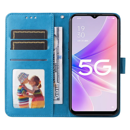 OPPO A57 5G Sunflower Embossed Leather Wallet Phone Case with Kickstand and Card Holder