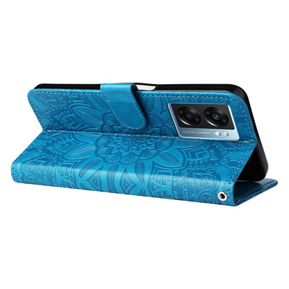 OPPO A57 5G Sunflower Embossed Leather Wallet Phone Case with Kickstand and Card Holder