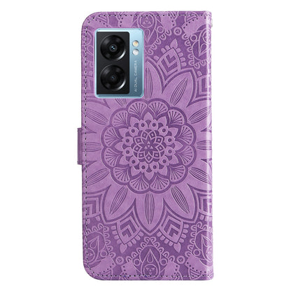 OPPO A57 5G Sunflower Embossed Leather Wallet Phone Case with Kickstand and Card Holder