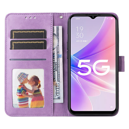 OPPO A57 5G Sunflower Embossed Leather Wallet Phone Case with Kickstand and Card Holder