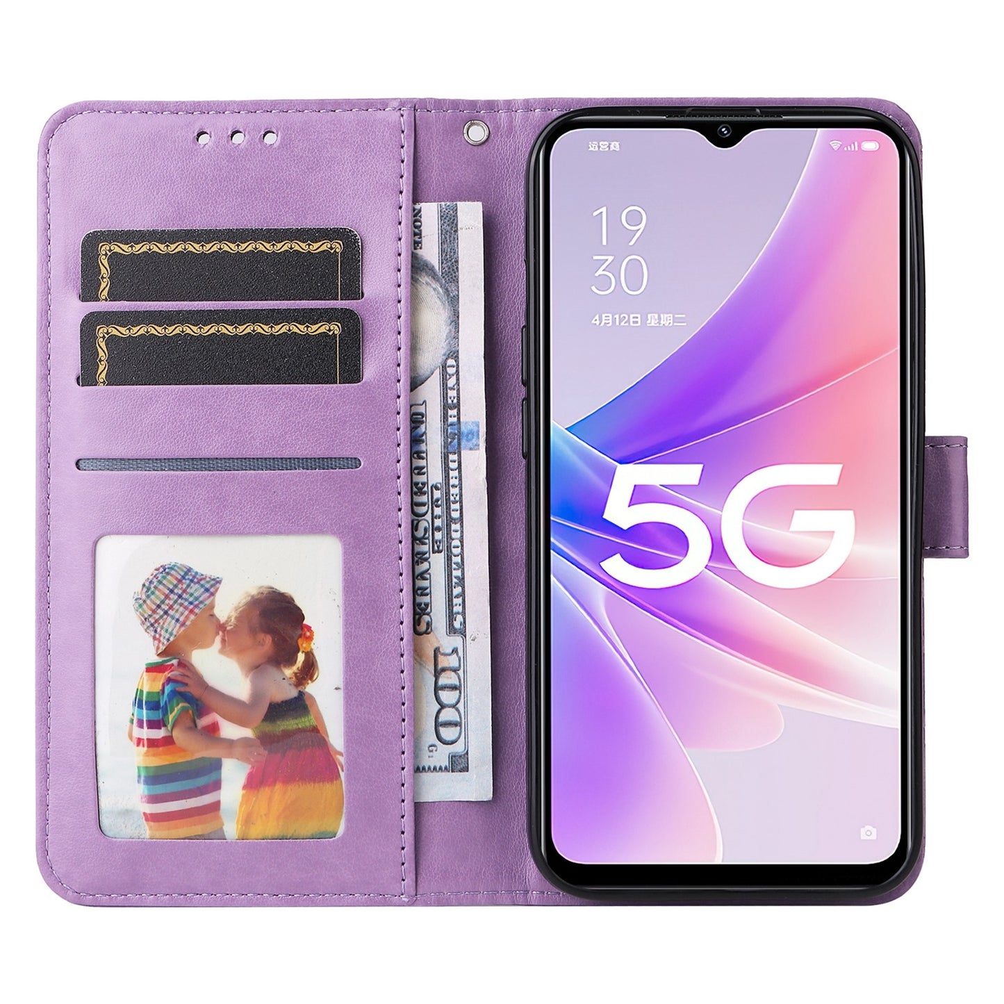 Realme V23 Sunflower Embossed Leather Wallet Phone Case with Kickstand and Card Holder