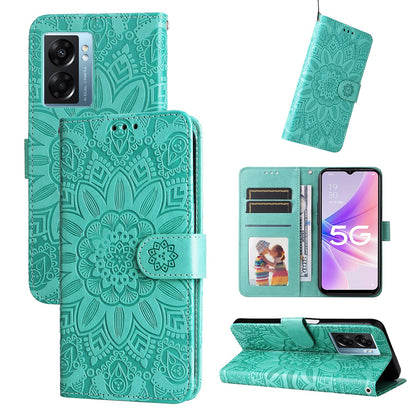 Realme V23 Sunflower Embossed Leather Wallet Phone Case with Kickstand and Card Holder