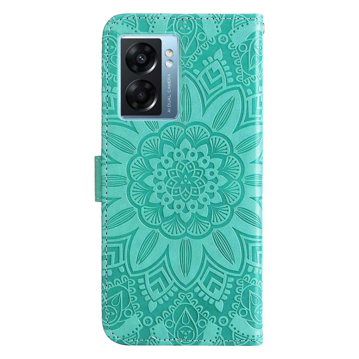 Realme V23 Sunflower Embossed Leather Wallet Phone Case with Kickstand and Card Holder