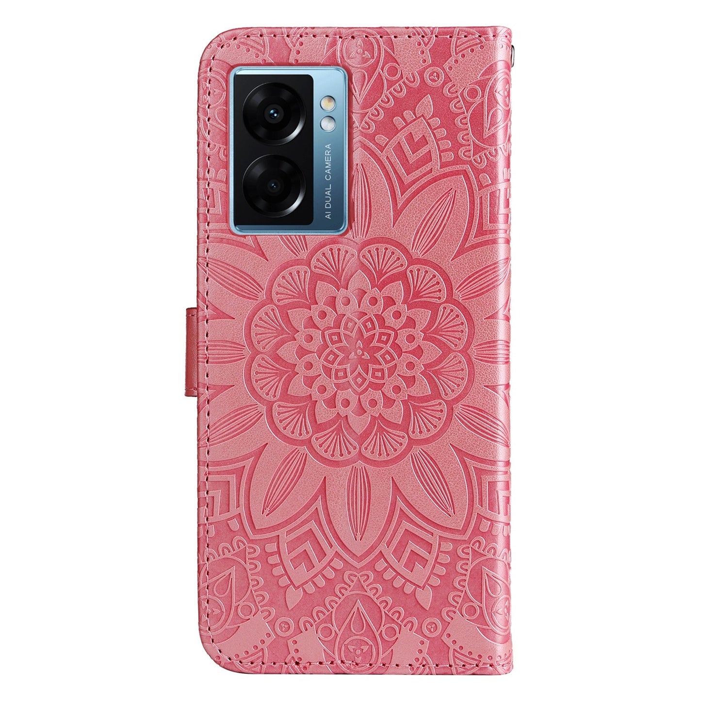 OPPO A57 5G Sunflower Embossed Leather Wallet Phone Case with Kickstand and Card Holder