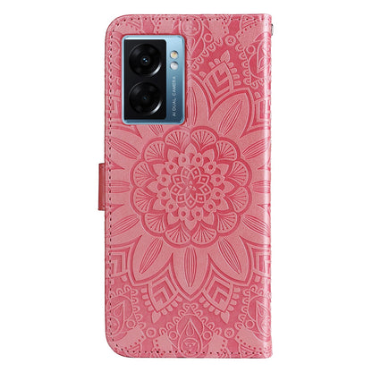 OPPO A57 5G Sunflower Embossed Leather Wallet Phone Case with Kickstand and Card Holder