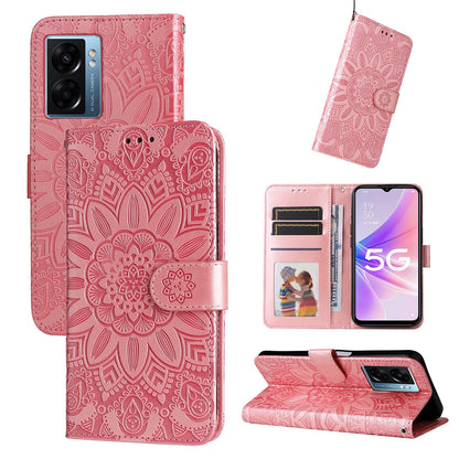 Realme V23 Sunflower Embossed Leather Wallet Phone Case with Kickstand and Card Holder