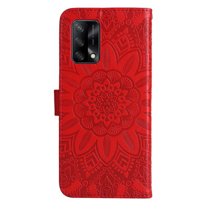 OPPO A74 4G Sunflower Embossed Leather Wallet Phone Case with Kickstand and Card Holder