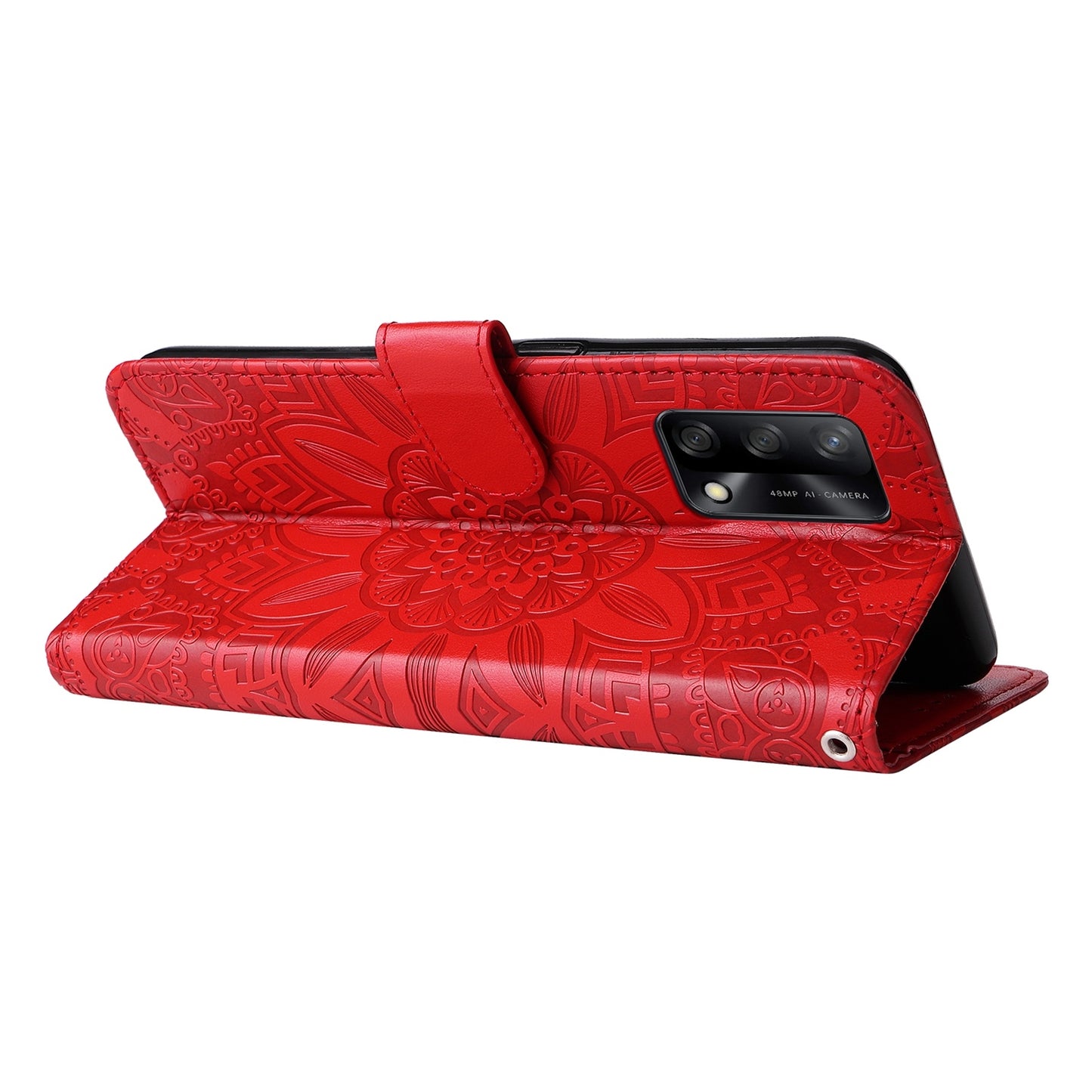 OPPO A95 4G Sunflower Embossed Leather Wallet Phone Case with Kickstand and Card Holder