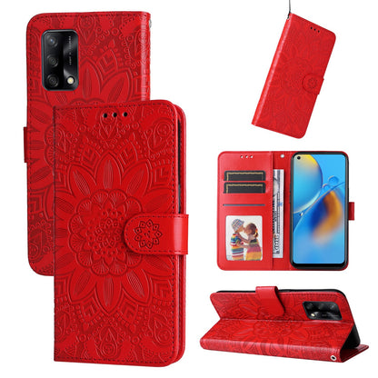 OPPO F19 4G Sunflower Embossed Leather Wallet Phone Case with Kickstand and Card Holder