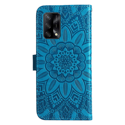 OPPO F19 4G Sunflower Embossed Leather Wallet Phone Case with Kickstand and Card Holder