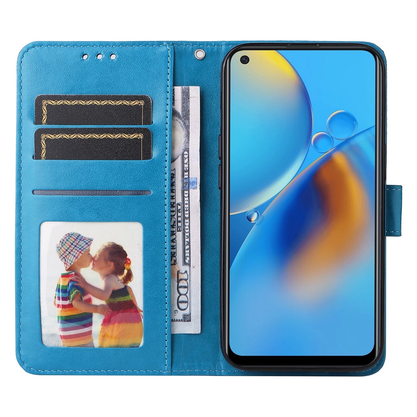 OPPO F19 4G Sunflower Embossed Leather Wallet Phone Case with Kickstand and Card Holder