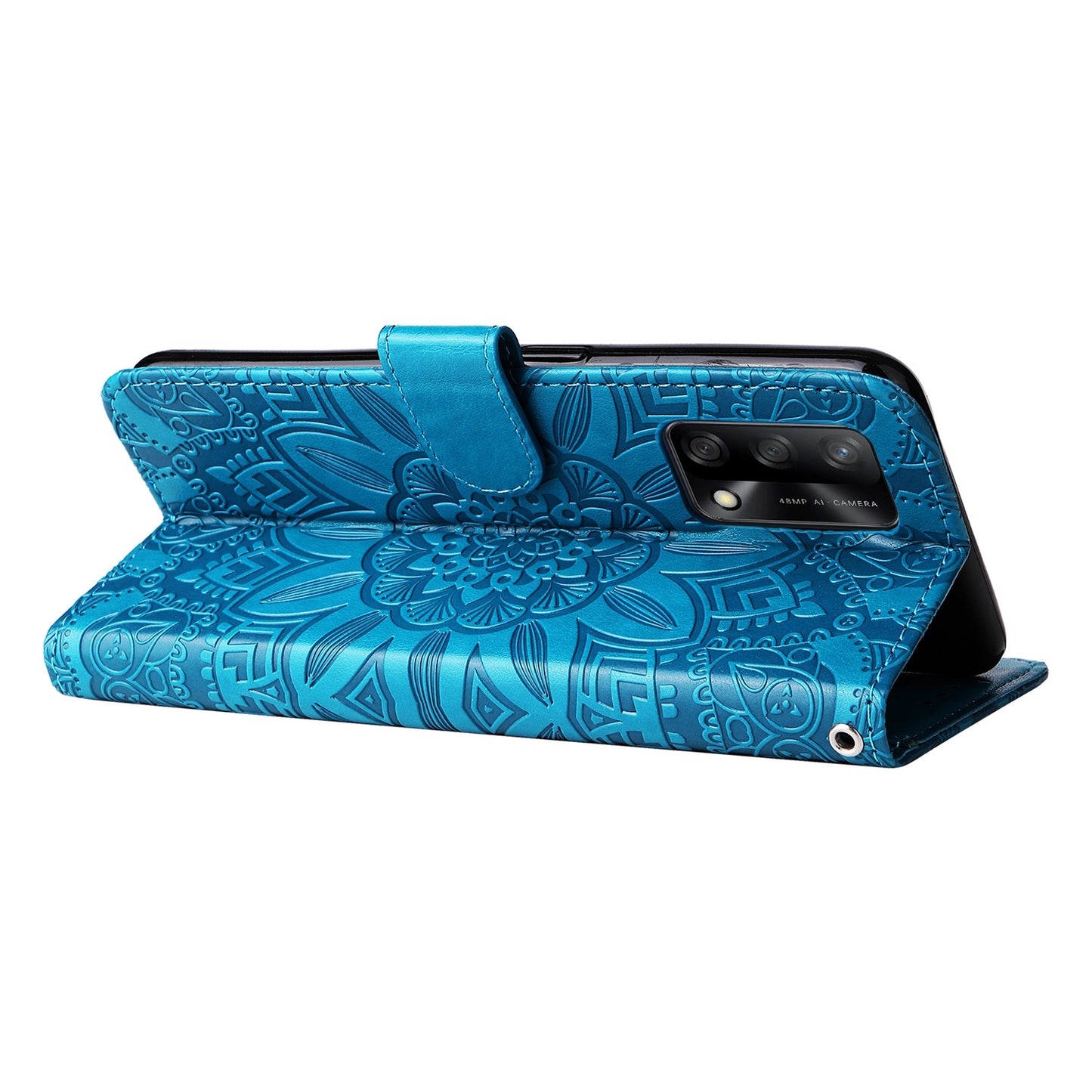 OPPO A74 4G Sunflower Embossed Leather Wallet Phone Case with Kickstand and Card Holder