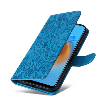 OPPO F19 4G Sunflower Embossed Leather Wallet Phone Case with Kickstand and Card Holder