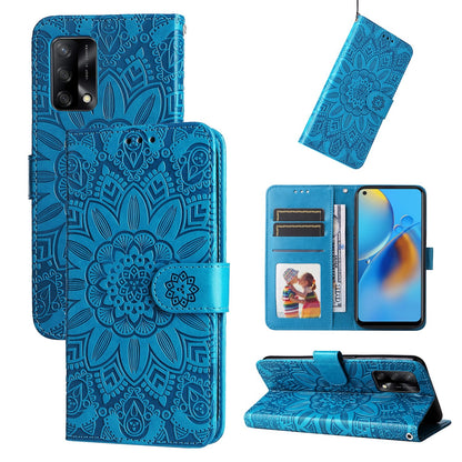 OPPO F19 4G Sunflower Embossed Leather Wallet Phone Case with Kickstand and Card Holder