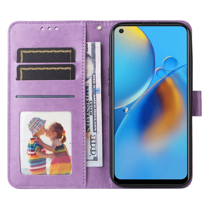 OPPO A95 4G Sunflower Embossed Leather Wallet Phone Case with Kickstand and Card Holder