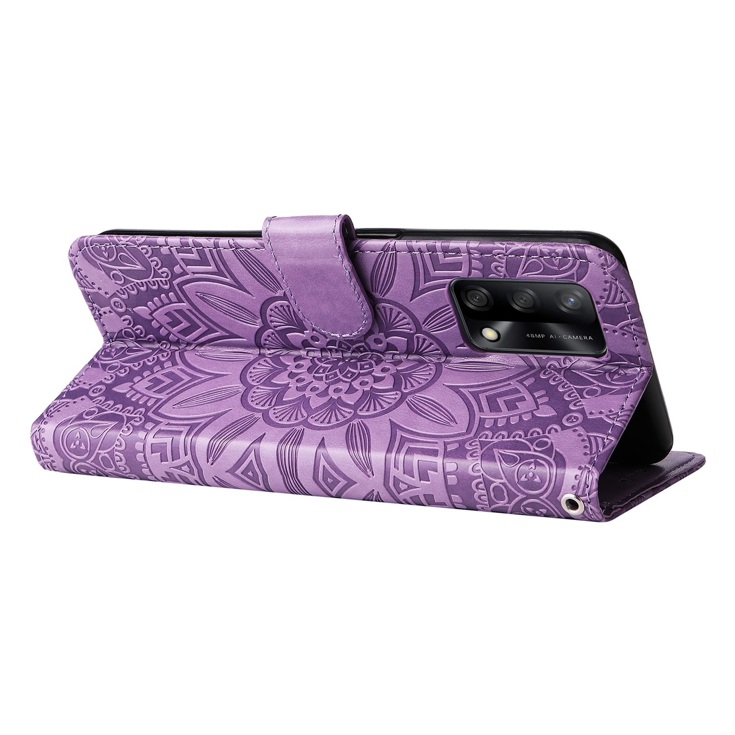 OPPO A95 4G Sunflower Embossed Leather Wallet Phone Case with Kickstand and Card Holder