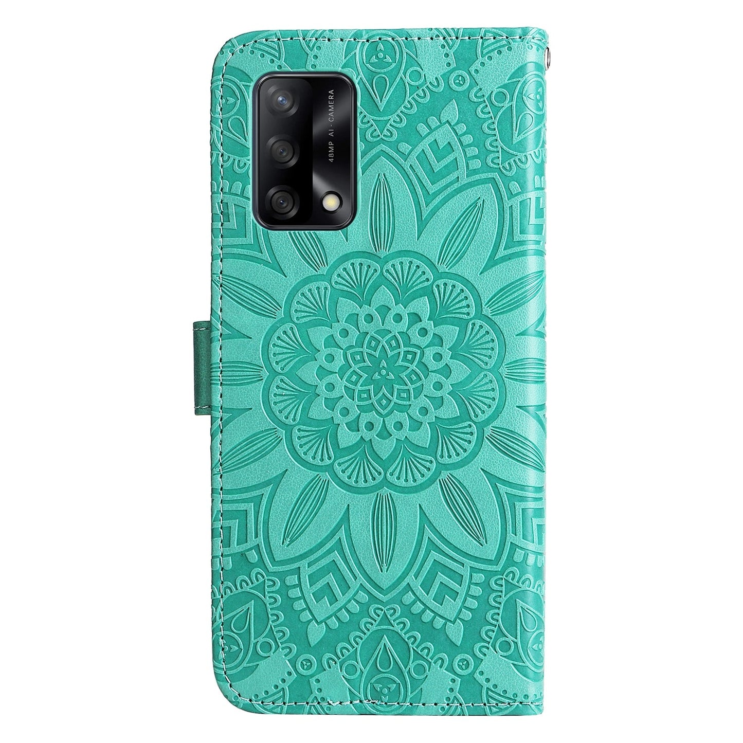 OPPO A74 4G Sunflower Embossed Leather Wallet Phone Case with Kickstand and Card Holder