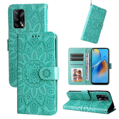 OPPO A95 4G Sunflower Embossed Leather Wallet Phone Case with Kickstand and Card Holder