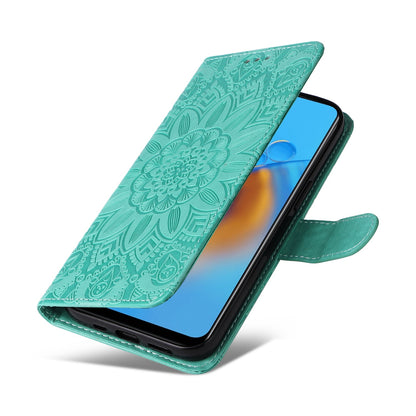 OPPO A95 4G Sunflower Embossed Leather Wallet Phone Case with Kickstand and Card Holder