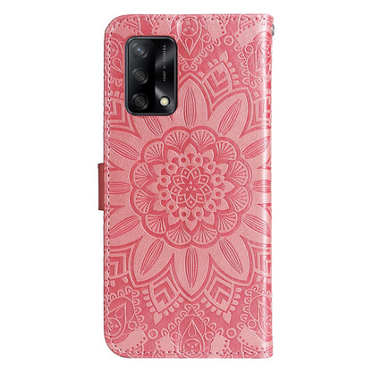 OPPO A74 4G Sunflower Embossed Leather Wallet Phone Case with Kickstand and Card Holder