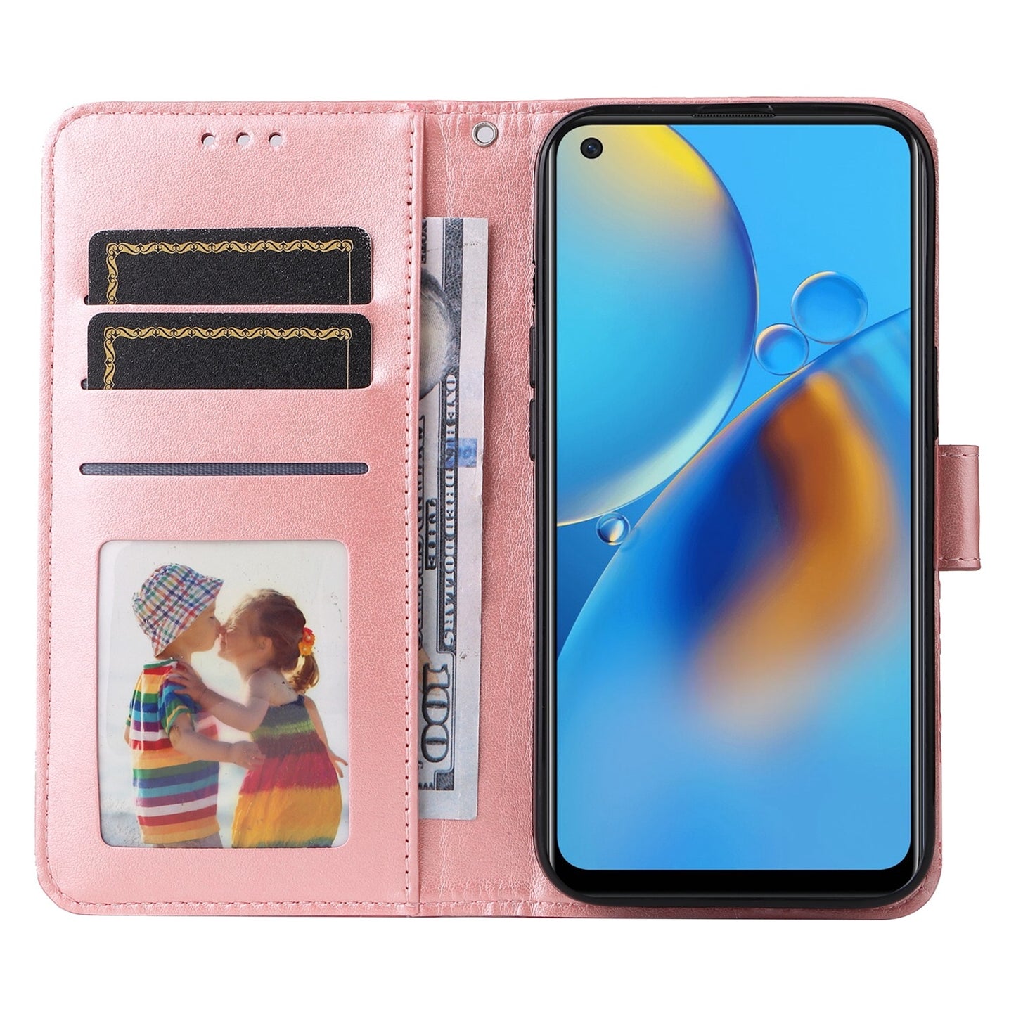 OPPO A95 4G Sunflower Embossed Leather Wallet Phone Case with Kickstand and Card Holder