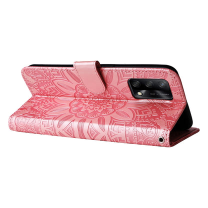 OPPO A74 4G Sunflower Embossed Leather Wallet Phone Case with Kickstand and Card Holder