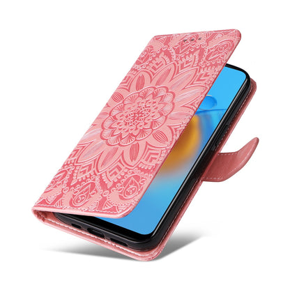 OPPO A74 4G Sunflower Embossed Leather Wallet Phone Case with Kickstand and Card Holder