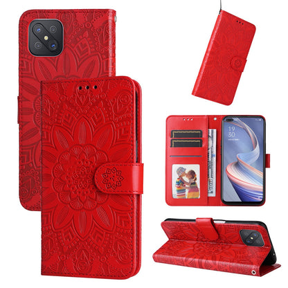 OPPO A92s Sunflower Embossed Leather Wallet Phone Case with Kickstand and Card Holder
