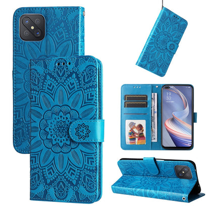 OPPO A92s Sunflower Embossed Leather Wallet Phone Case with Kickstand and Card Holder