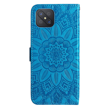 OPPO A53 5G Sunflower Embossed Leather Wallet Phone Case with Kickstand and Card Holder