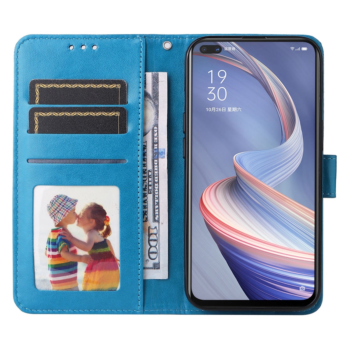 OPPO A92s Sunflower Embossed Leather Wallet Phone Case with Kickstand and Card Holder