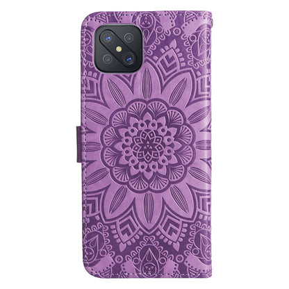 OPPO A92s Sunflower Embossed Leather Wallet Phone Case with Kickstand and Card Holder
