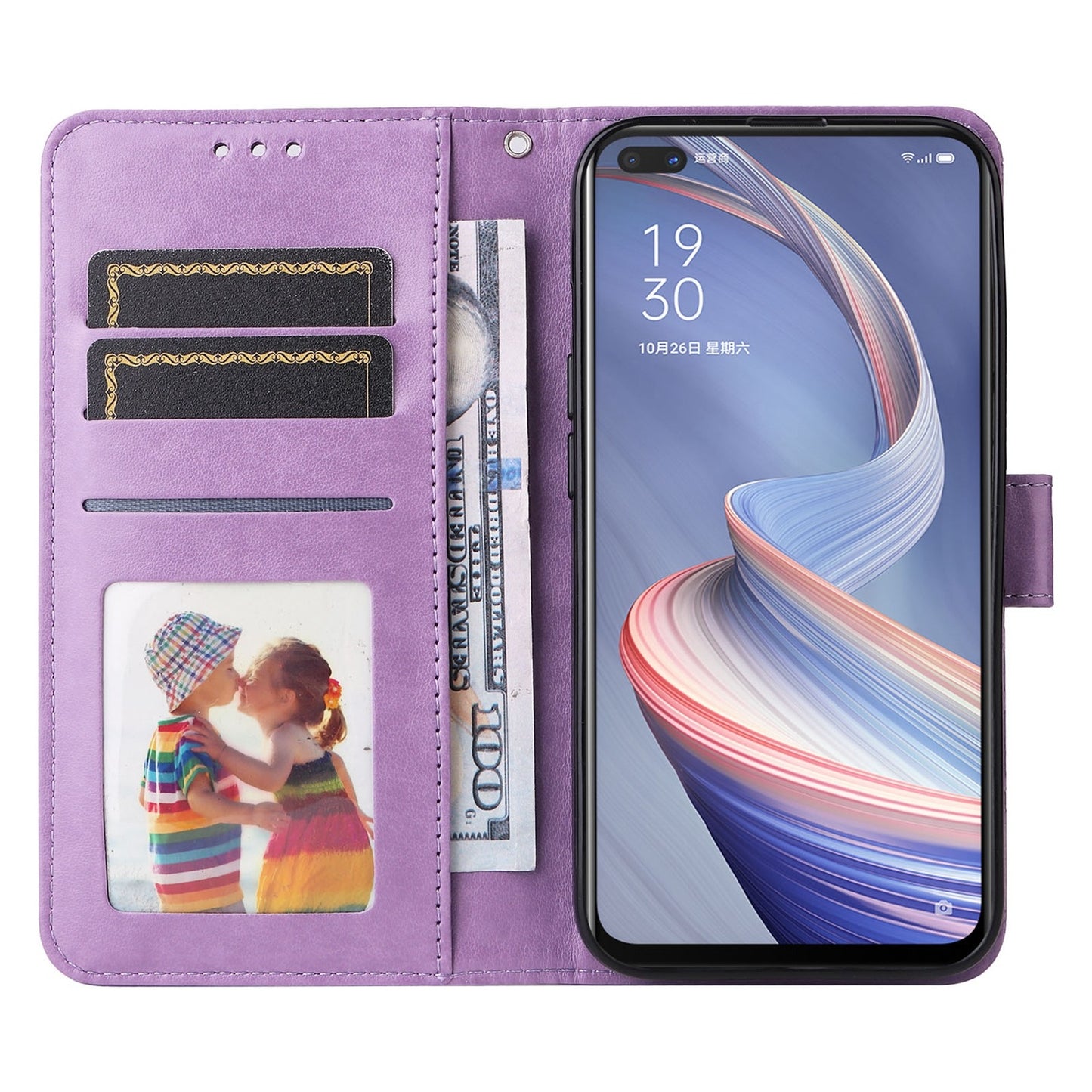 OPPO A92s Sunflower Embossed Leather Wallet Phone Case with Kickstand and Card Holder