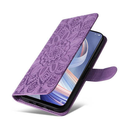 OPPO A53 5G Sunflower Embossed Leather Wallet Phone Case with Kickstand and Card Holder