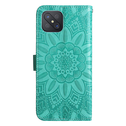 OPPO A53 5G Sunflower Embossed Leather Wallet Phone Case with Kickstand and Card Holder